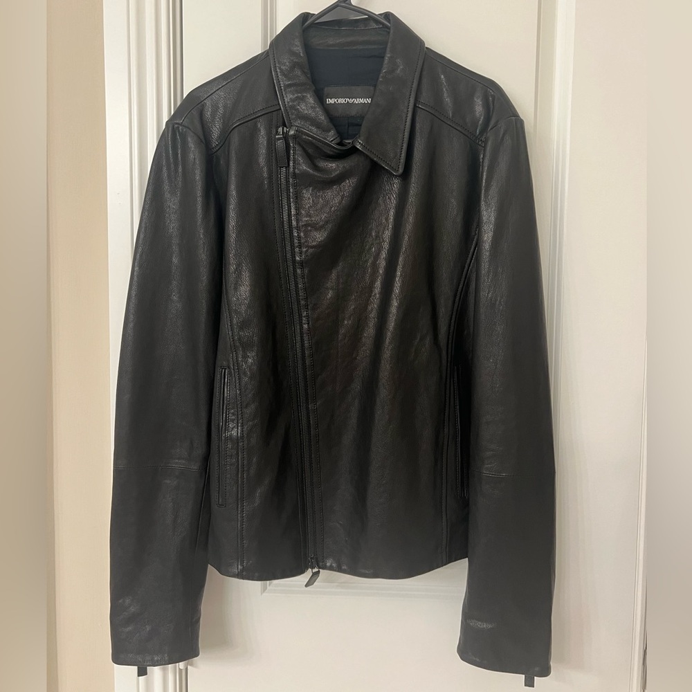 Emporio Armani Black Leather Jacket, New
